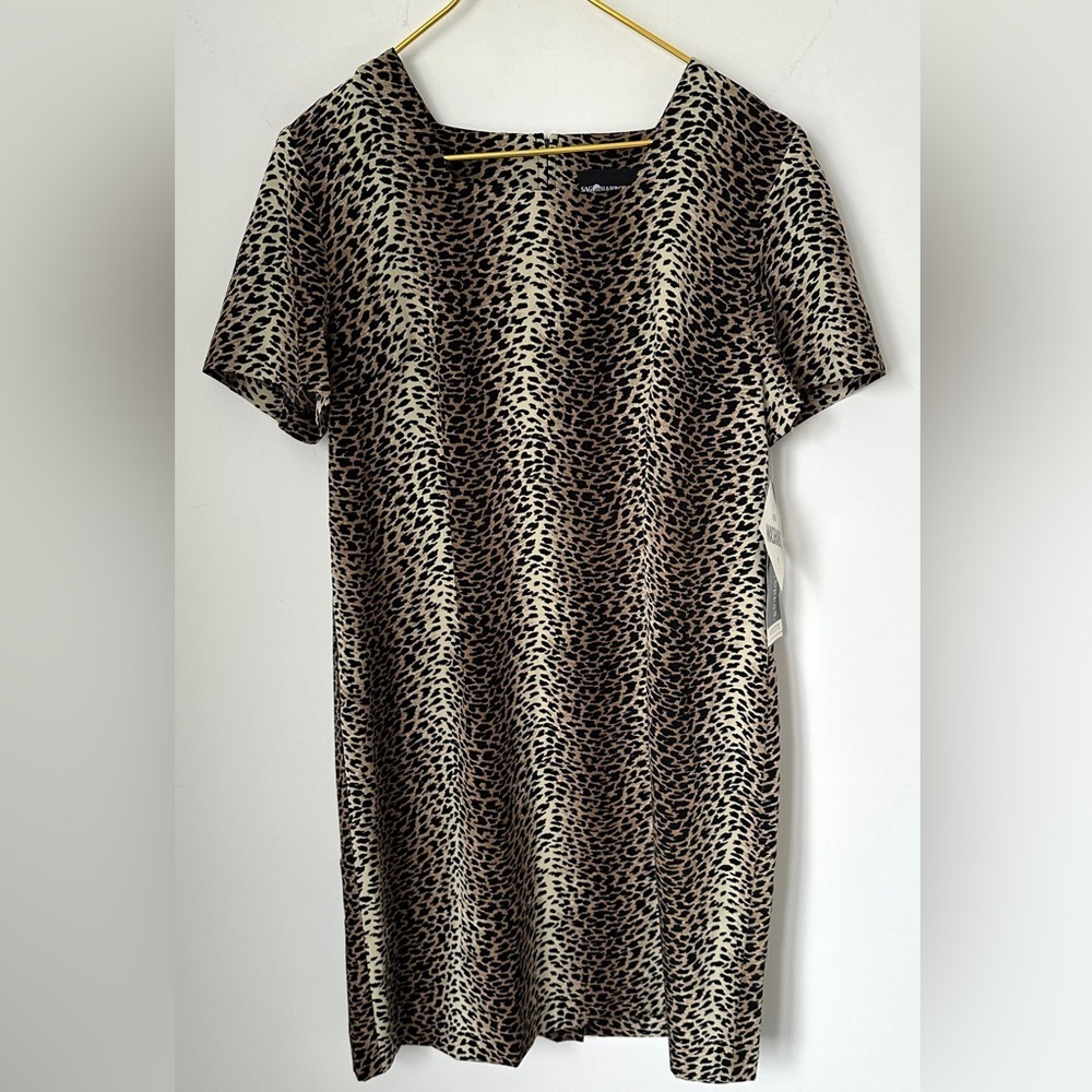 NWT Vintage Sag Harbor Petites Animal Print Short Sleeve Sheath Dress Womens 14P